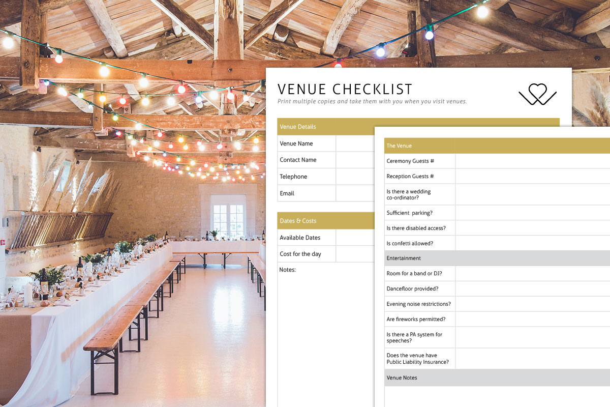 Wedding Venue Checklist 5 Page Printable Guide Wedinspire